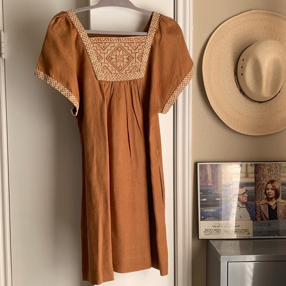 Madewell Linen Embroidered Midi Dress
